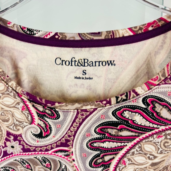 Croft & Barrow Classic Tee Paisley Print Purple, Pink, Black, and Taupe Size S - Picture 3 of 11